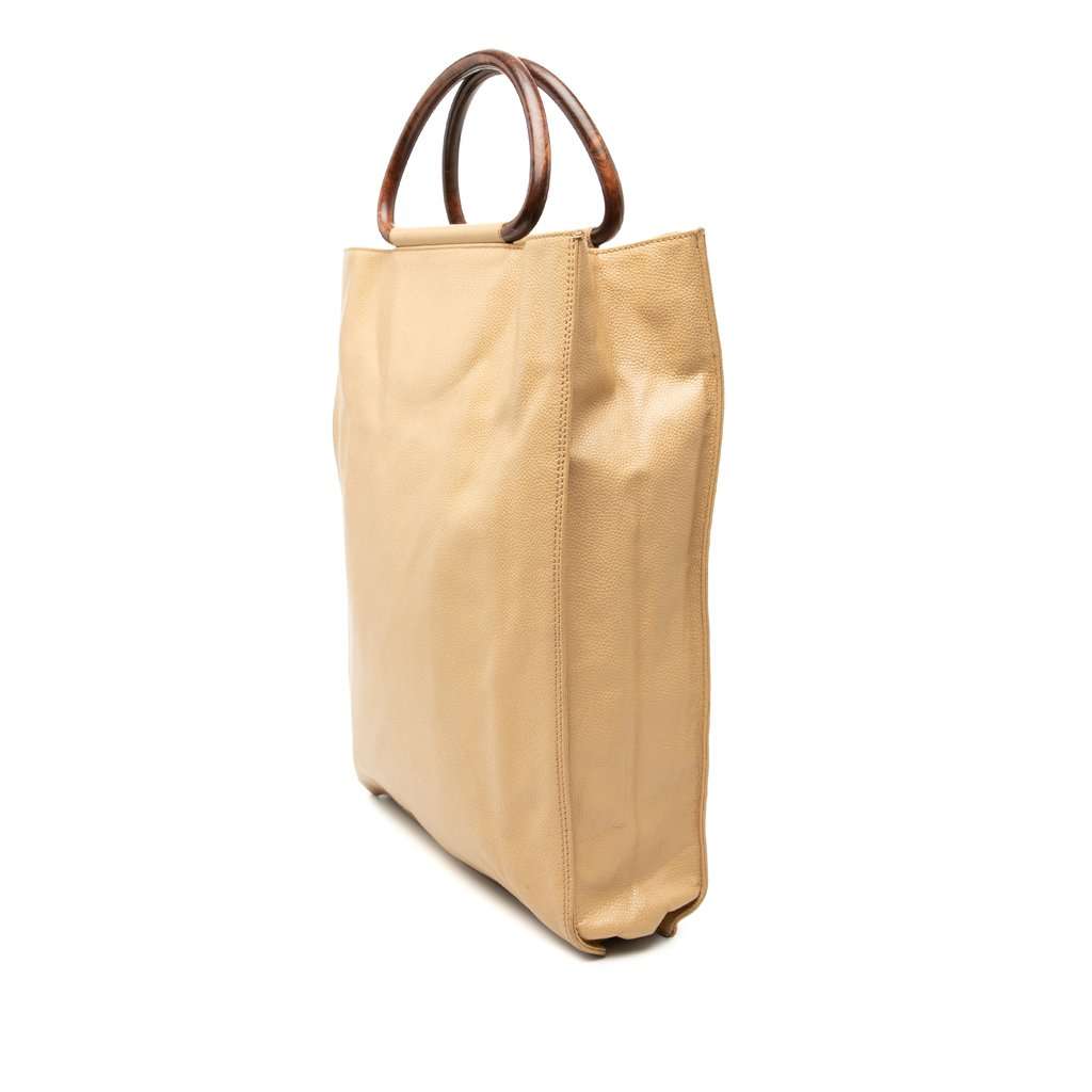 Chanel CC Caviar Wood Top Handle Tote Bag Beige Leather Very good condition - Back View