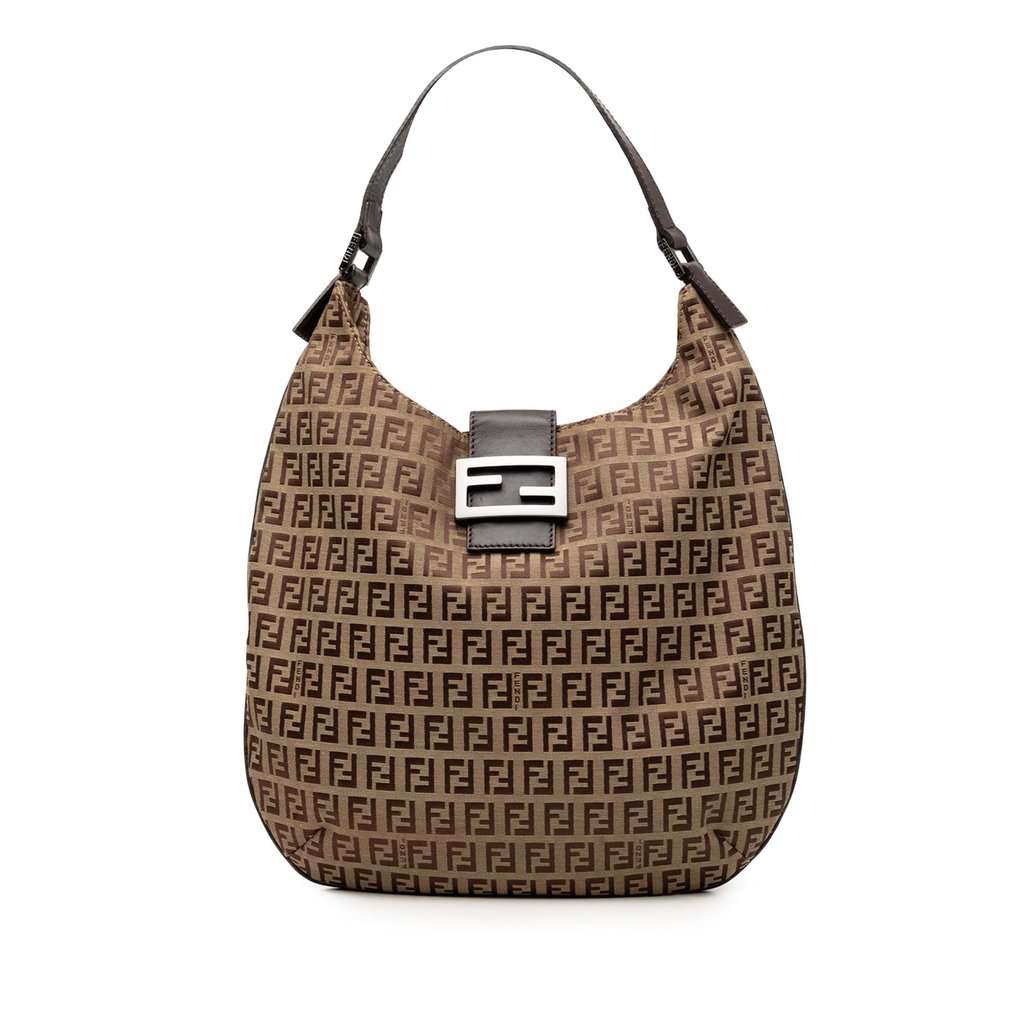 Fendi Zucchino Canvas Shoulder Bag Brown Very good condition - Front View