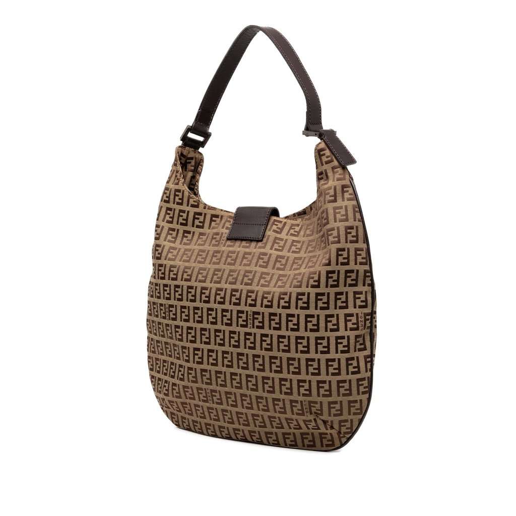 Fendi Zucchino Canvas Shoulder Bag Brown Very good condition - Back View