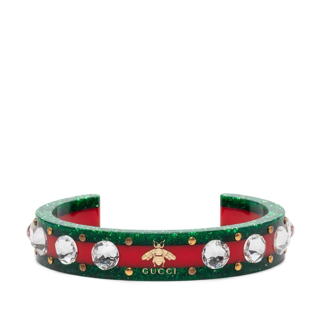 Gucci Resin and Strass Web Bee Cuff Bracelet Red Plastic Very good condition - Front View