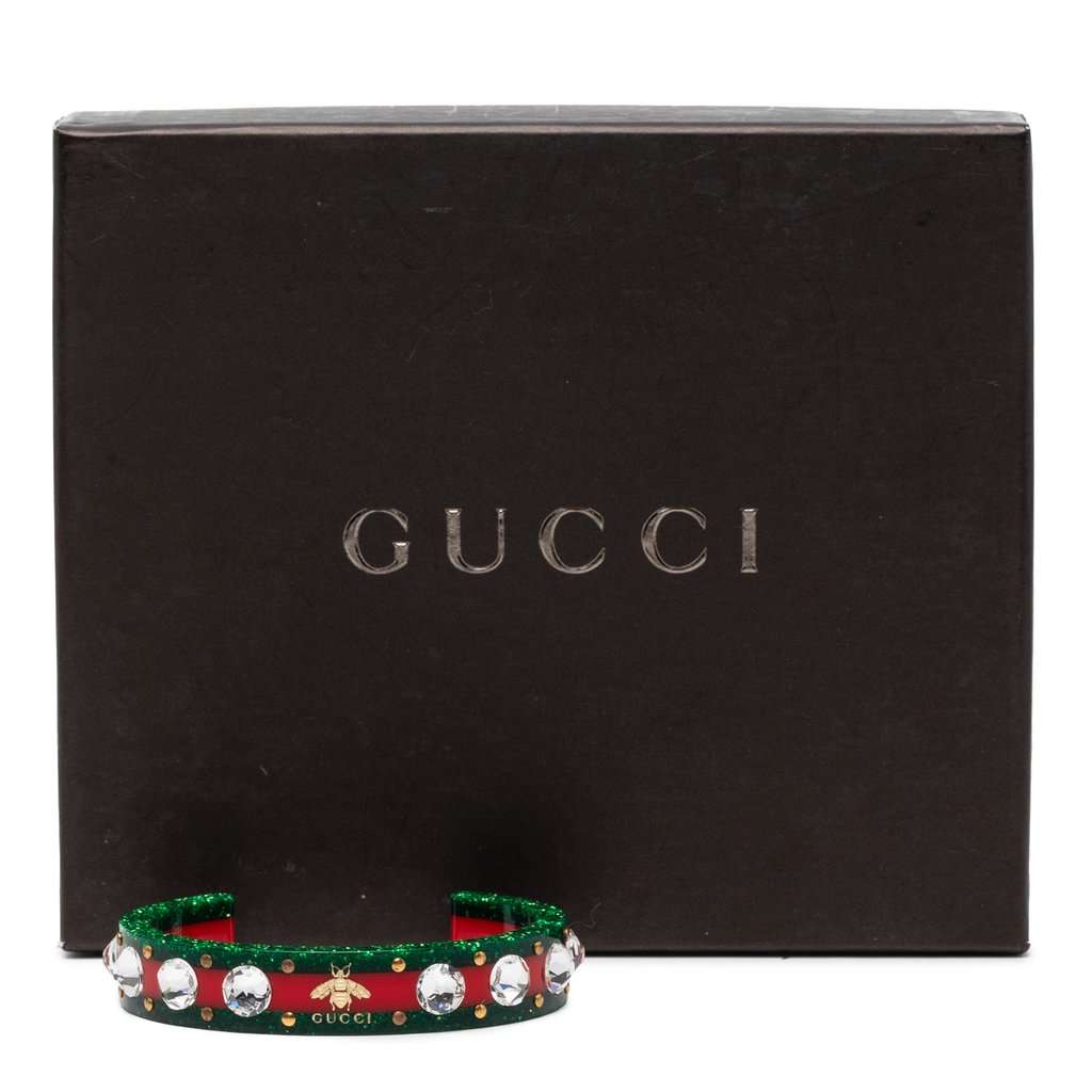 Gucci Resin and Strass Web Bee Cuff Bracelet Red Plastic Very good condition - Box View