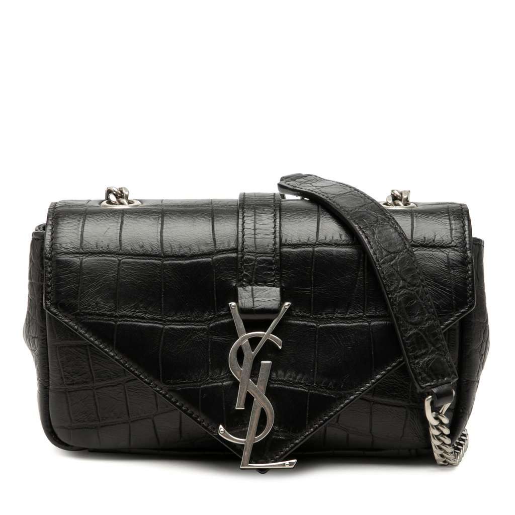 Saint Laurent Baby Croc Embossed Calfskin Classic Monogram Chain Bag Black Leather Very good condition - Front View