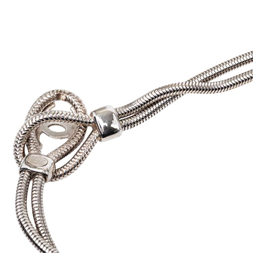 Chanel CC Brass Double Snake Chain Knot Necklace Silver Metal Very good - Box View