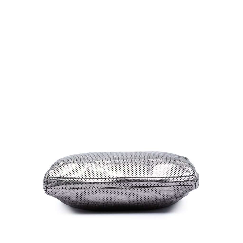 Chanel Perforated Crackled Metallic Calfskin Drill Tote Silver Leather Very good condition - Inside View