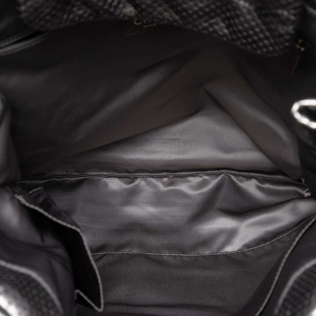 Chanel Perforated Crackled Metallic Calfskin Drill Tote Silver Leather Very good condition - Model View