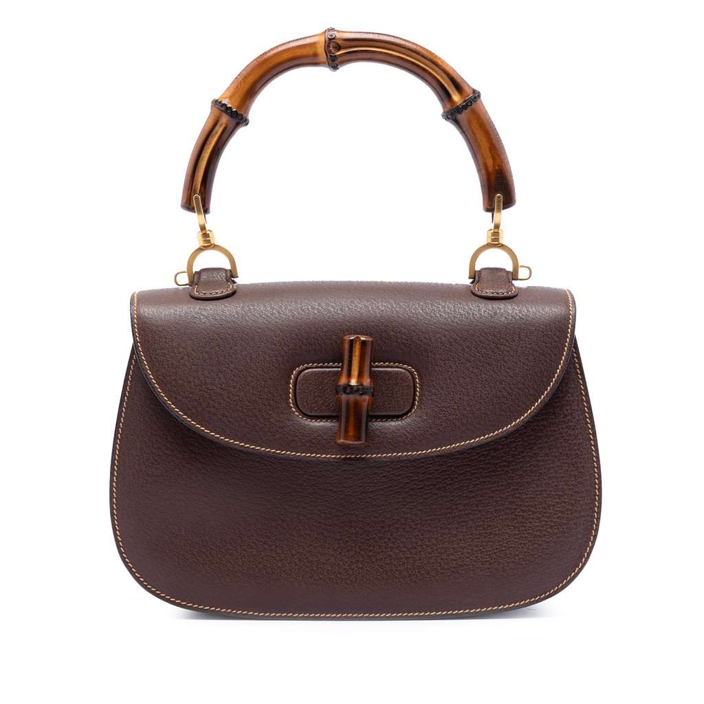 Gucci Medium Calfskin Bamboo Top Handle Bag Brown Leather Very good condition - Front View