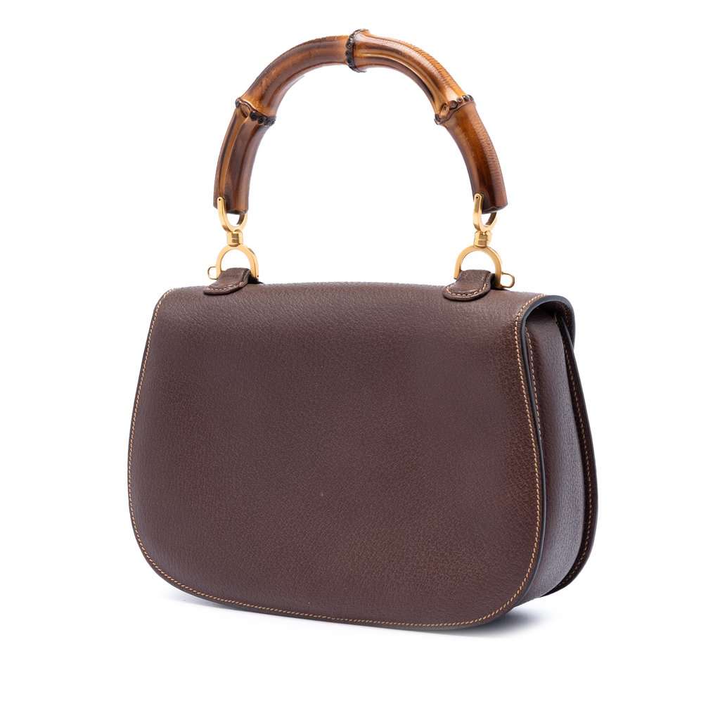 Gucci Medium Calfskin Bamboo Top Handle Bag Brown Leather Very good condition - Back View