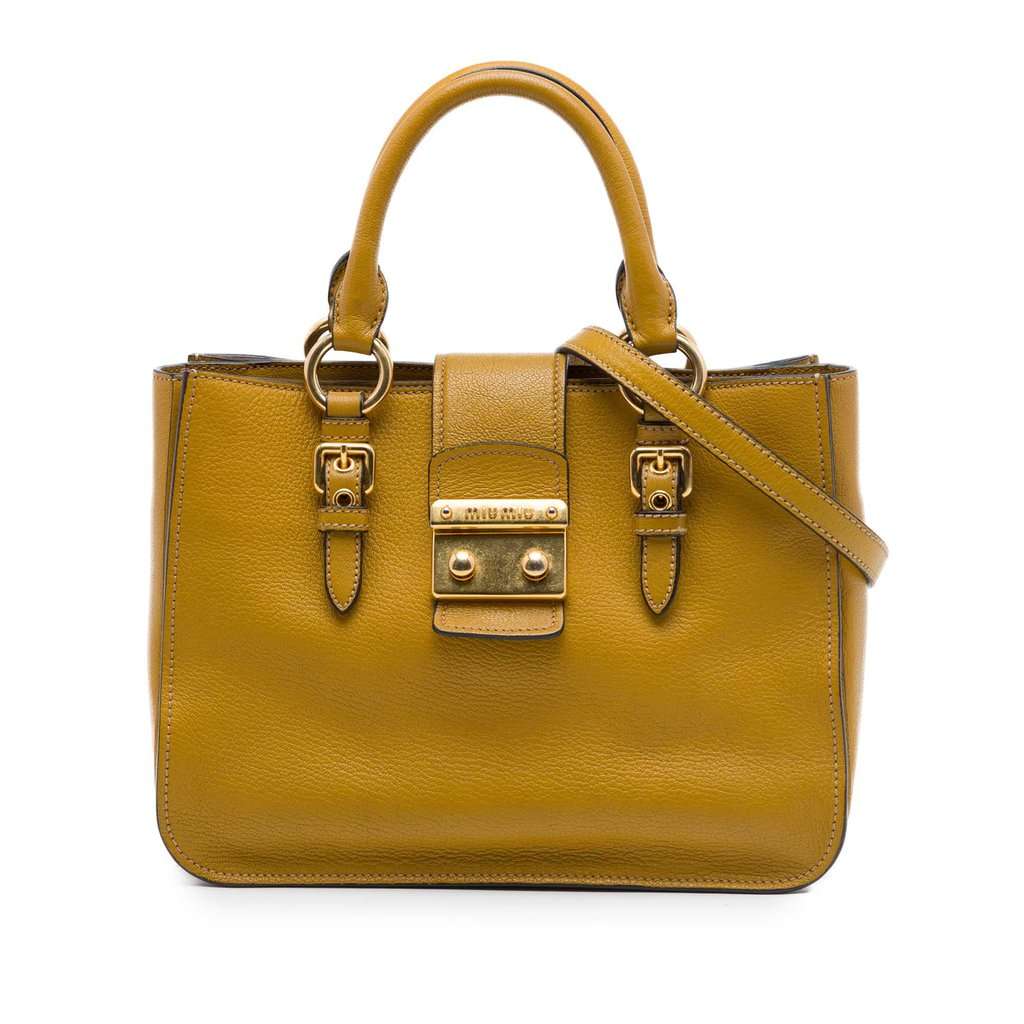 Miu Miu Goatskin Madras Satchel Yellow Leather Very good - Front View