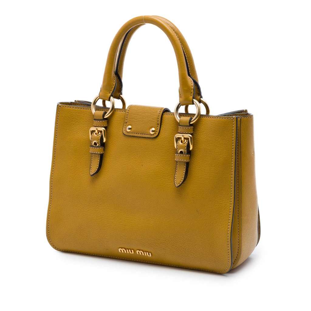 Miu Miu Goatskin Madras Satchel Yellow Leather Very good - Back View