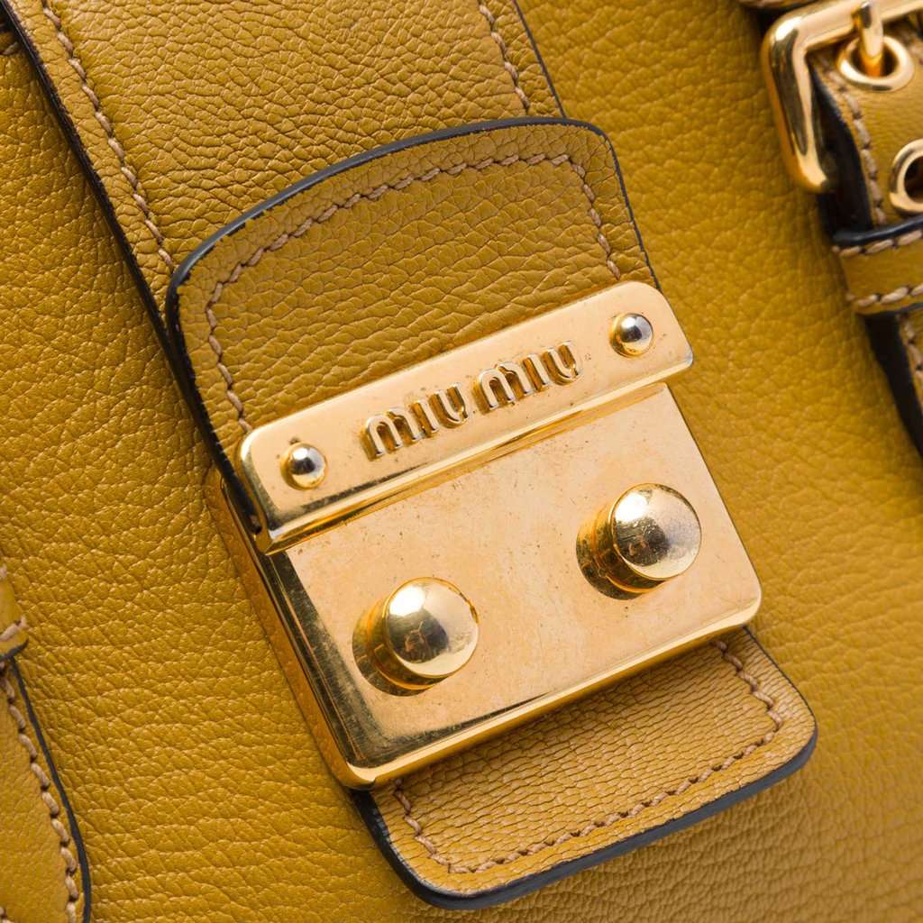 Miu Miu Goatskin Madras Satchel Yellow Leather Very good - Box View