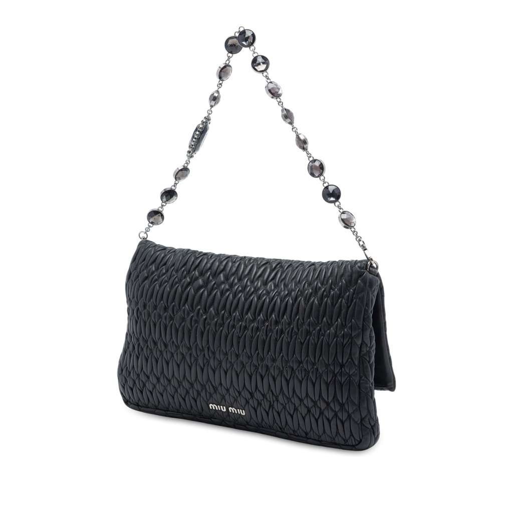 Miu Miu Matelasse Nappa Crystal Chain Satchel Black Leather Very good - Back View