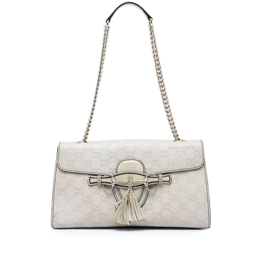 Gucci Medium Guccissima Emily Shoulder Bag White Leather Very good - Front View