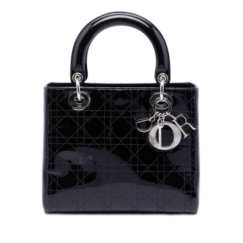 Dior Medium Patent Cannage Stitched Lady Dior Purple Leather Very good condition - Front View