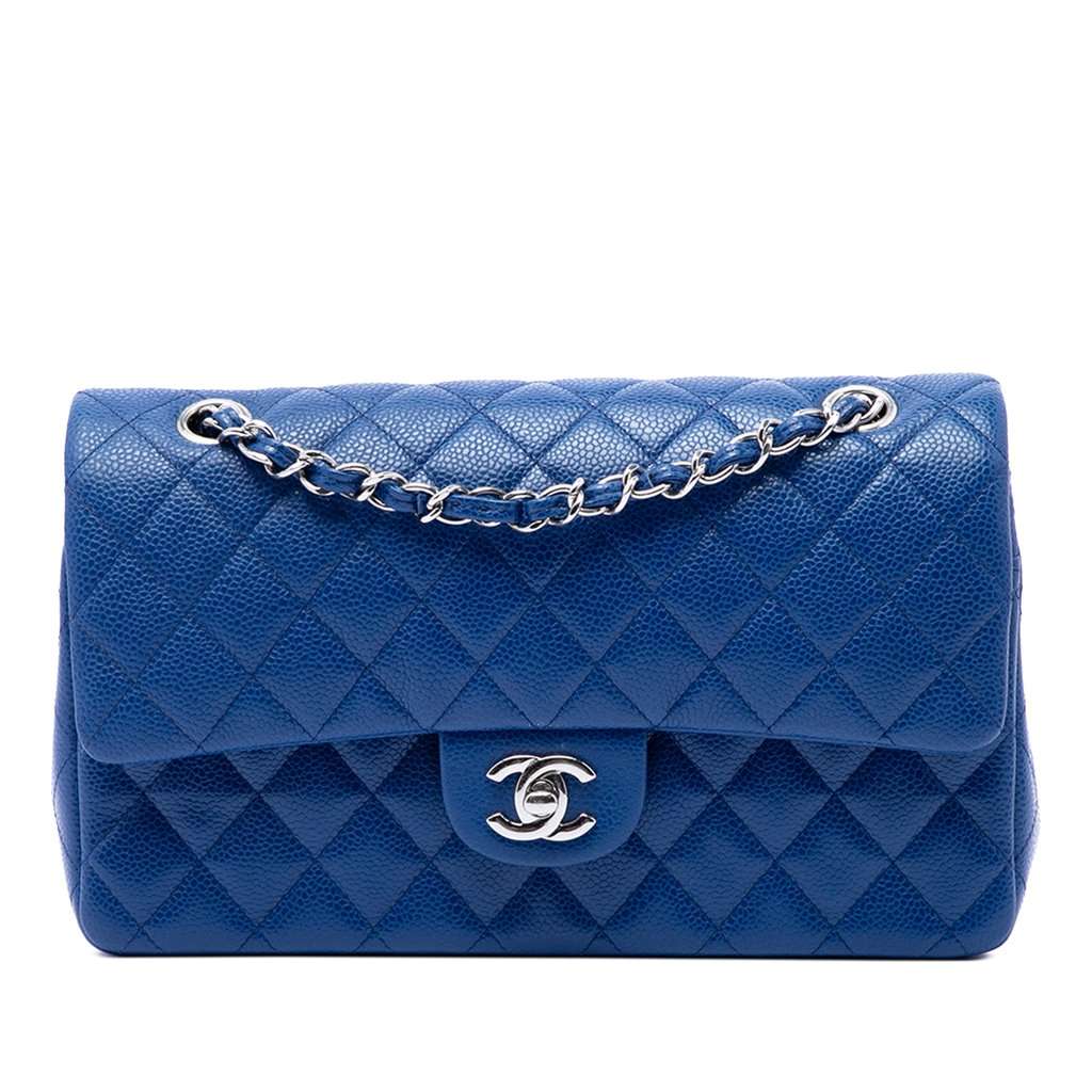 Chanel Medium Classic Caviar Double Flap Blue Leather Very good condition - Front View