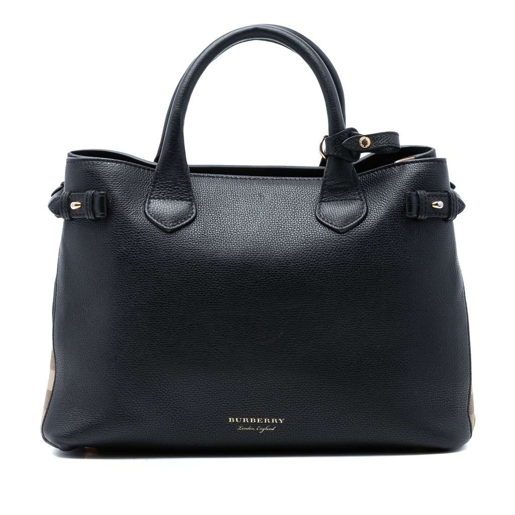 Burberry Medium Leather and House Check Banner Satchel Black Leather Very good condition - Front View