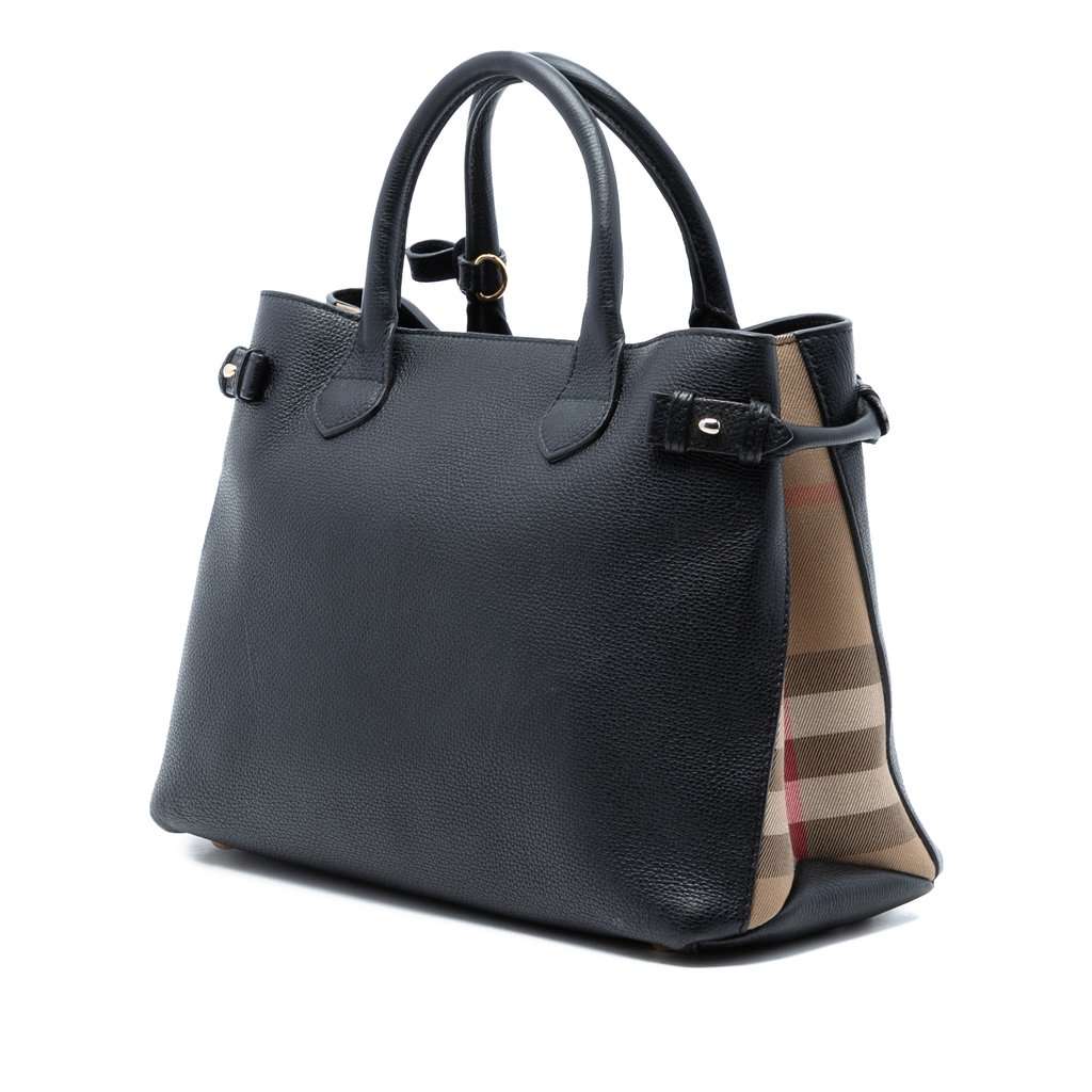 Burberry Medium Leather and House Check Banner Satchel Black Leather Very good condition - Back View