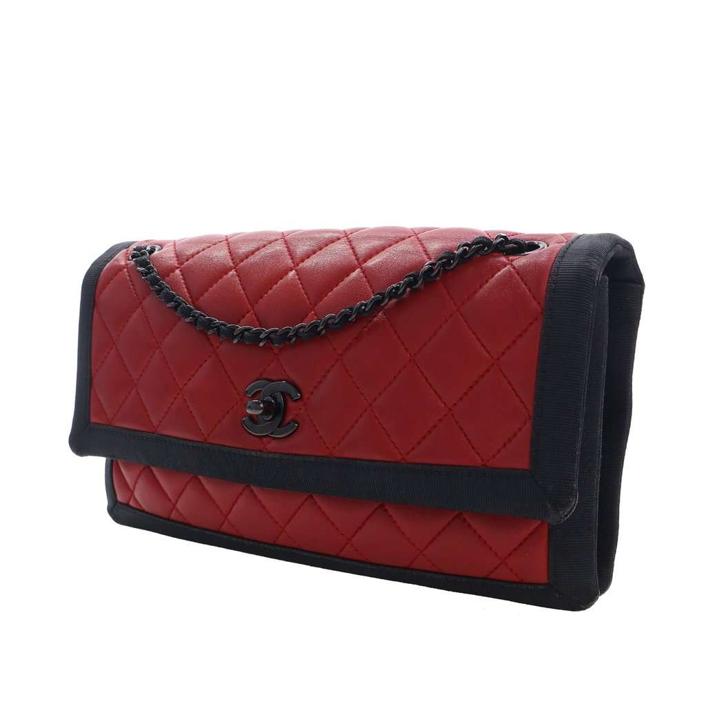 Chanel Medium CC Bicolor Quilted Lambskin Grosgrain Single Flap Red Leather Very good - Inside View
