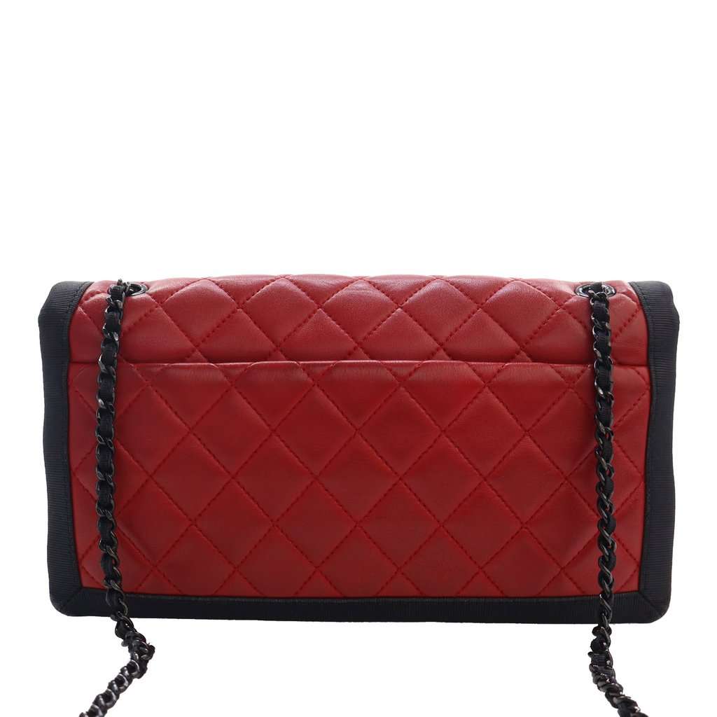 Chanel Medium CC Bicolor Quilted Lambskin Grosgrain Single Flap Red Leather Very good - Model View