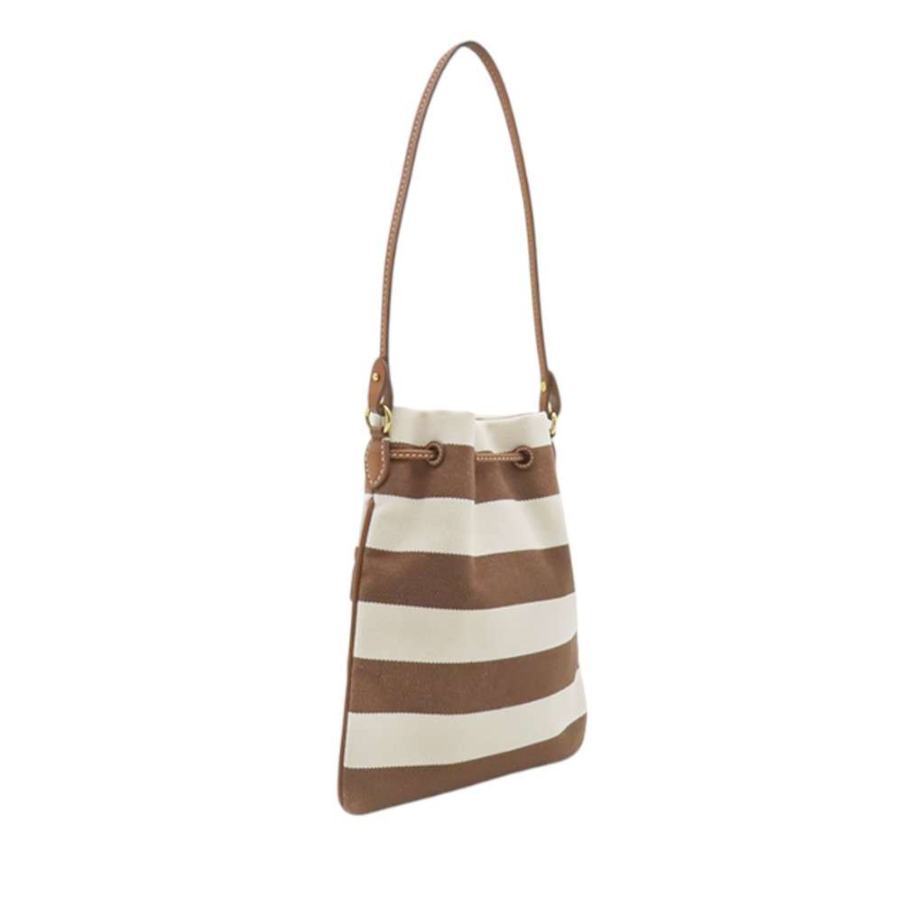 Miu Miu Striped Canvas Logo Drawstring Handbag Brown Very good condition - Back View