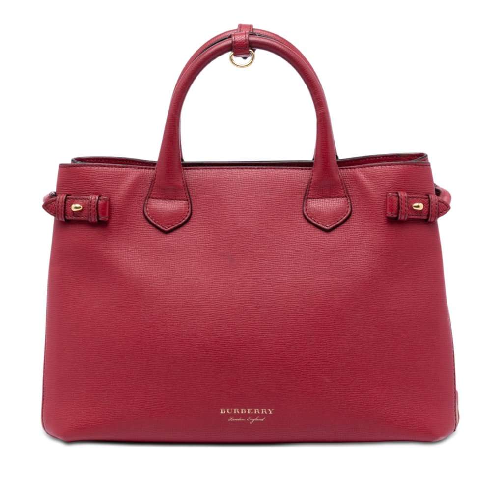 Burberry Medium Leather and House Check Banner Satchel Red Leather Very good condition - Front View
