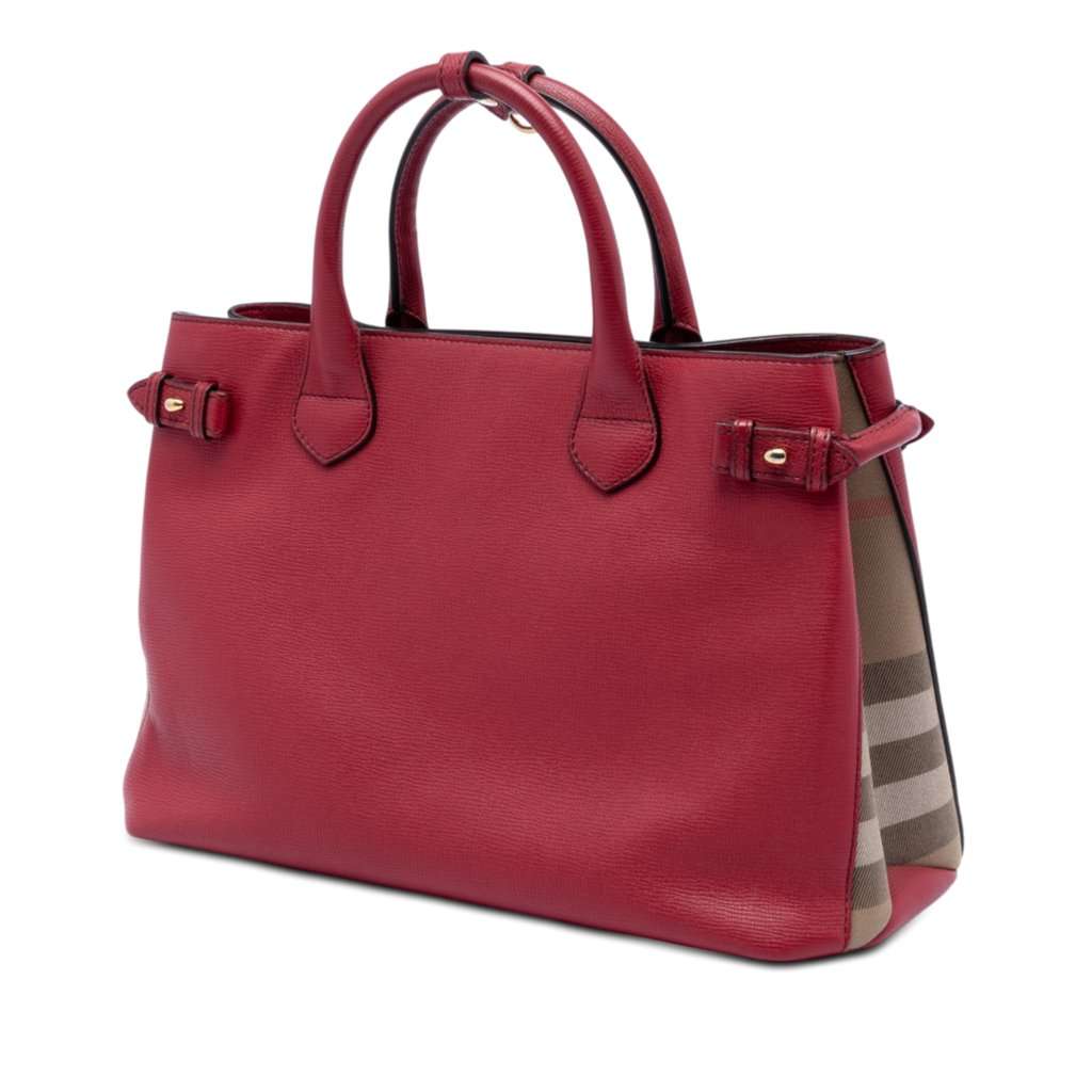 Burberry Medium Leather and House Check Banner Satchel Red Leather Very good condition - Back View