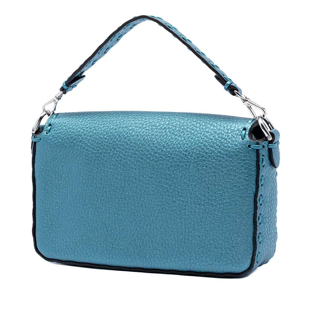 Fendi Mini Metallic Leather Selleria Baguette Satchel Blue Leather Very good condition - Back View