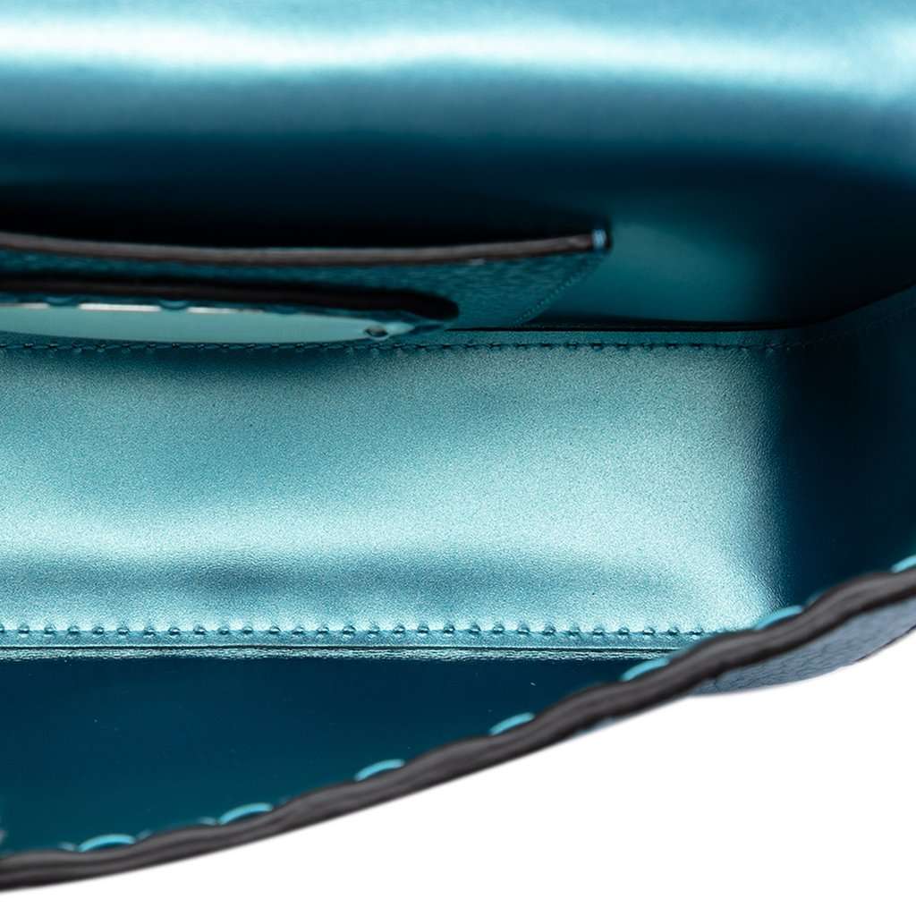 Fendi Mini Metallic Leather Selleria Baguette Satchel Blue Leather Very good condition - Model View