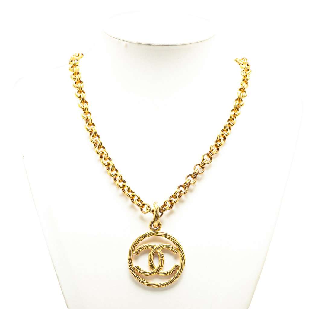 Chanel Gold Plated CC Tornado Pendant Necklace Gold Metal Very good condition - Box View