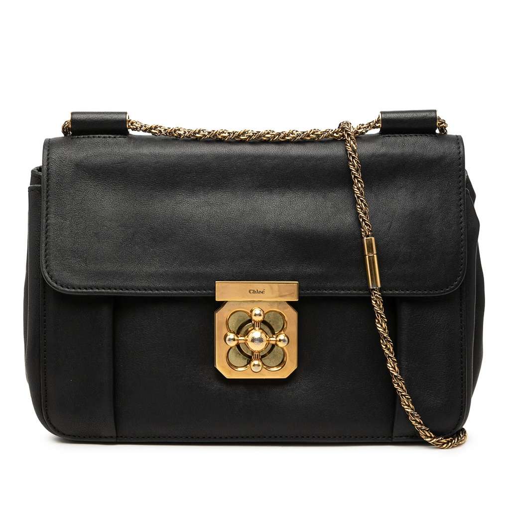 Chloé Medium Leather Elsie Crossbody Black Leather Very good - Front View