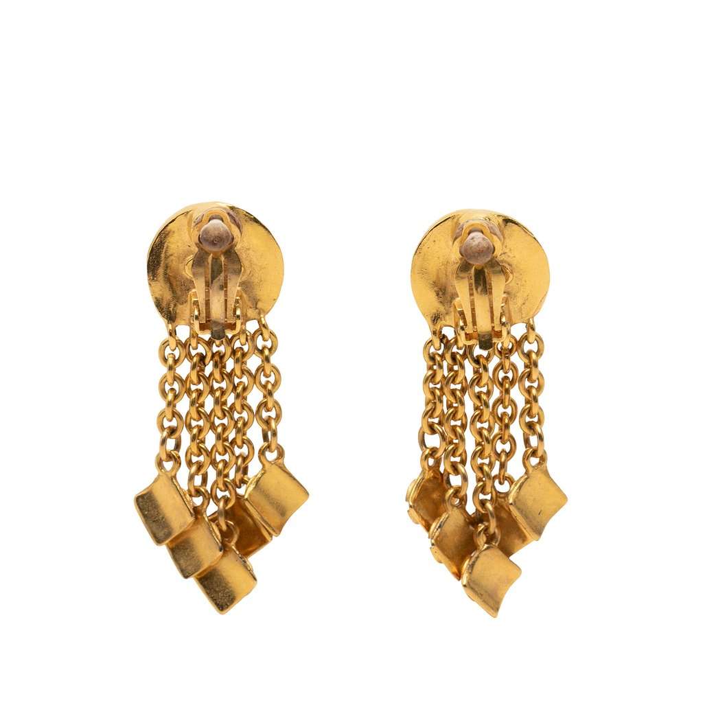 Chanel CC Gold Plated Dangling Clip On Earrings Gold Metal Very good condition - Back View