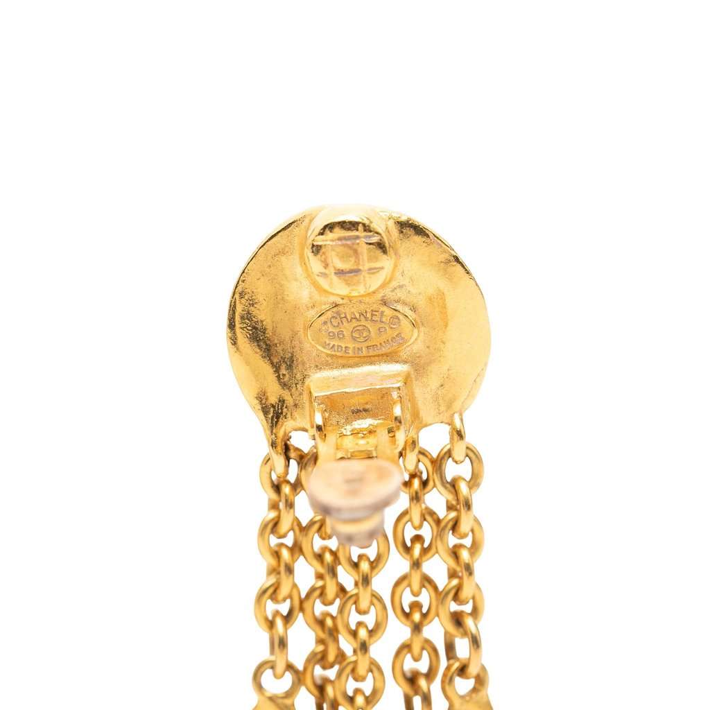 Chanel CC Gold Plated Dangling Clip On Earrings Gold Metal Very good condition - Inside View