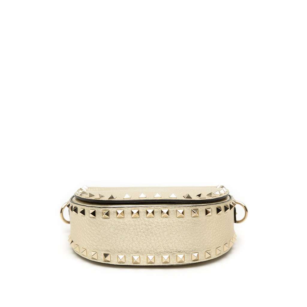 Valentino Metallic Grained Calfskin Rockstud Saddle Crossbody Gold Leather Very good - Inside View