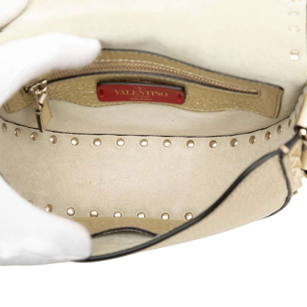 Valentino Metallic Grained Calfskin Rockstud Saddle Crossbody Gold Leather Very good - Model View