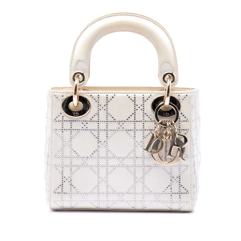 Dior Mini Satin Cannage Crystal Embellished Lady Dior White Very good - Front View