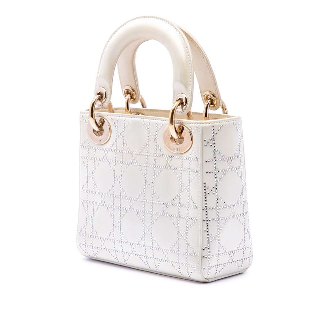 Dior Mini Satin Cannage Crystal Embellished Lady Dior White Very good - Back View