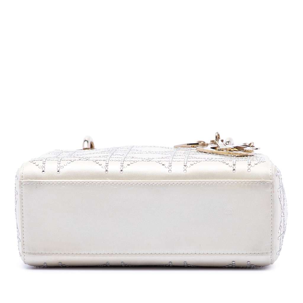 Dior Mini Satin Cannage Crystal Embellished Lady Dior White Very good - Inside View