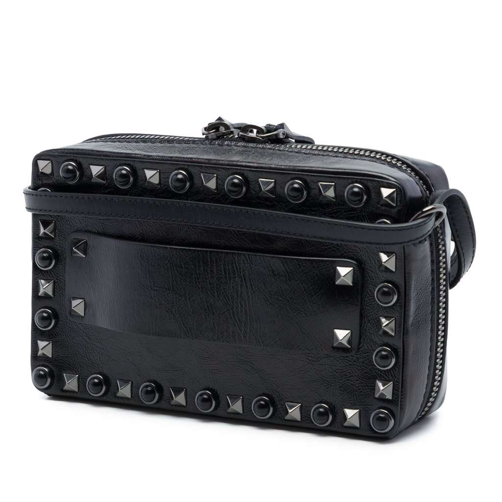 Valentino Textured Leather Rolling Rockstud Camera Bag Black Leather Very good - Back View