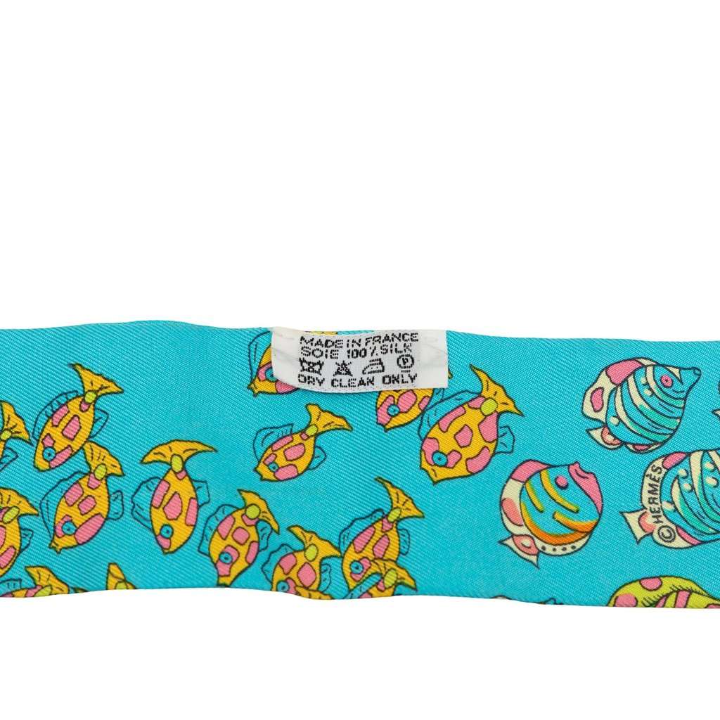 Hermès Rencontre Oceane Silk Twilly Scarf Blue Very good - Back View