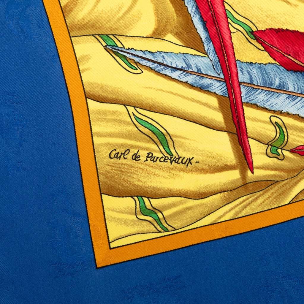 Hermès Christophe Colomb Decouvre L Amerique Silk Scarf 90 Blue Very good - Inside View