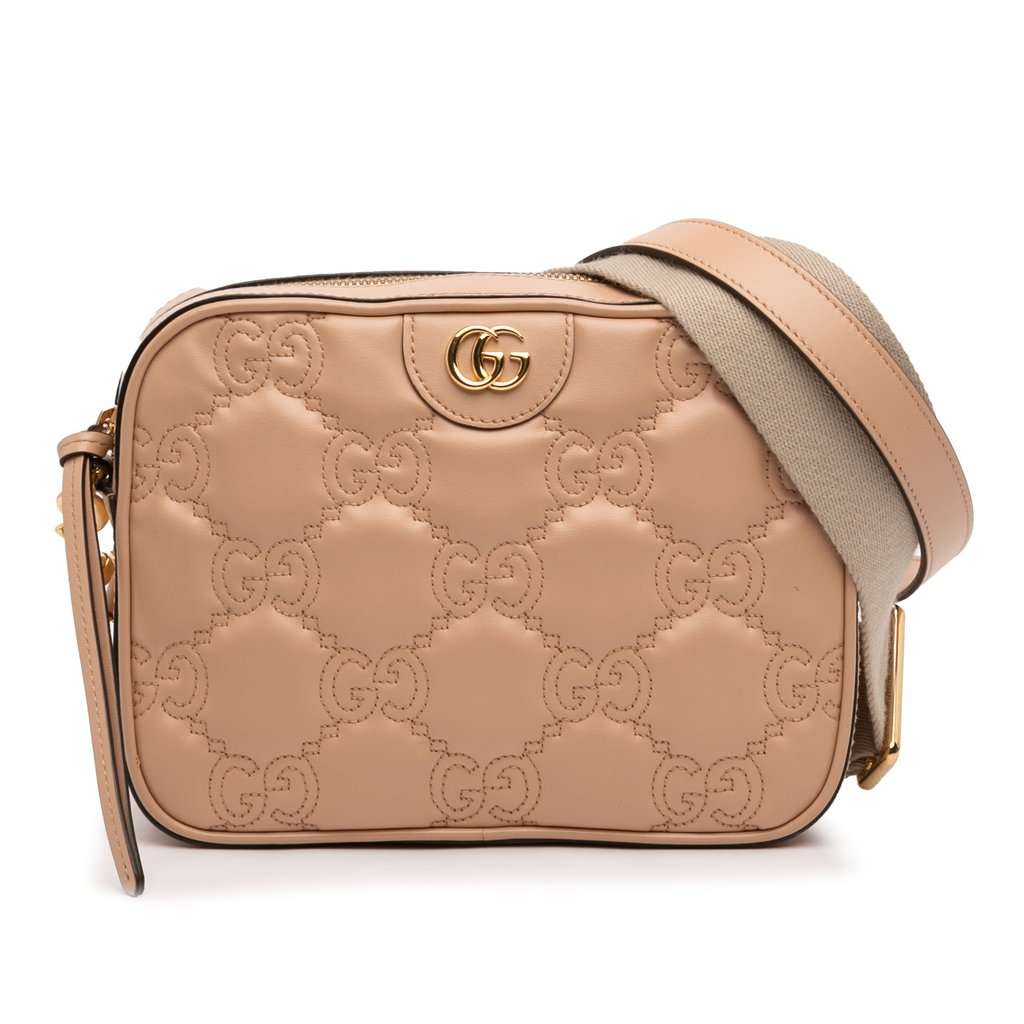 Gucci Small GG Matelasse Calfskin Crossbody Beige Leather Very good - Front View