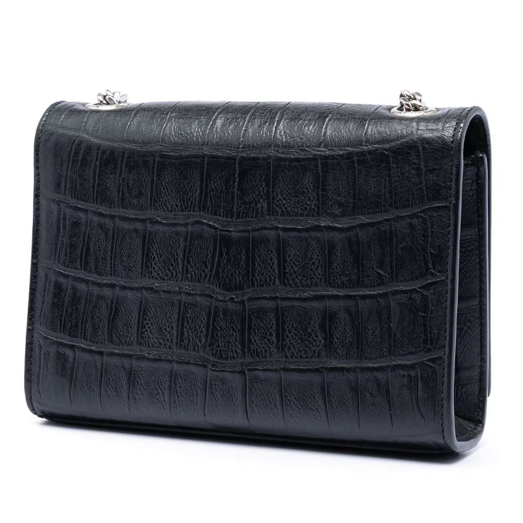 Saint Laurent Small Croc Embossed Leather Monogram Kate Tassel Crossbody Black Leather Very good condition - Back View