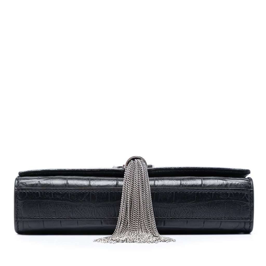Saint Laurent Small Croc Embossed Leather Monogram Kate Tassel Crossbody Black Leather Very good condition - Inside View