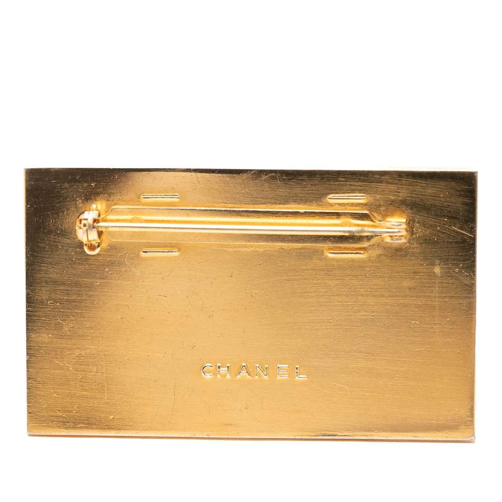 Chanel Gold Plated CC Plate Brooch Gold Metal Very good condition - Back View
