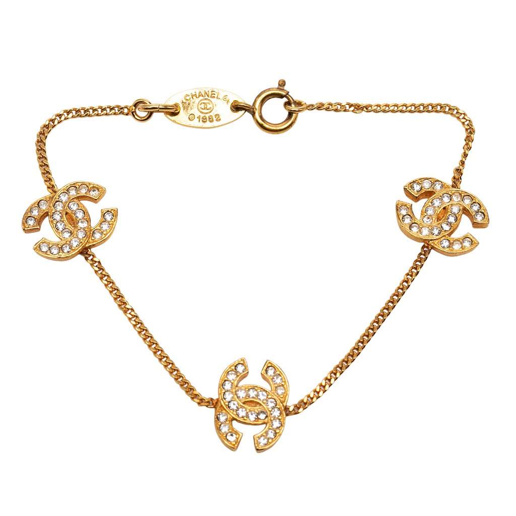 Chanel Triple CC Gold Plated Strass Bracelet Gold Metal Very good condition - Front View