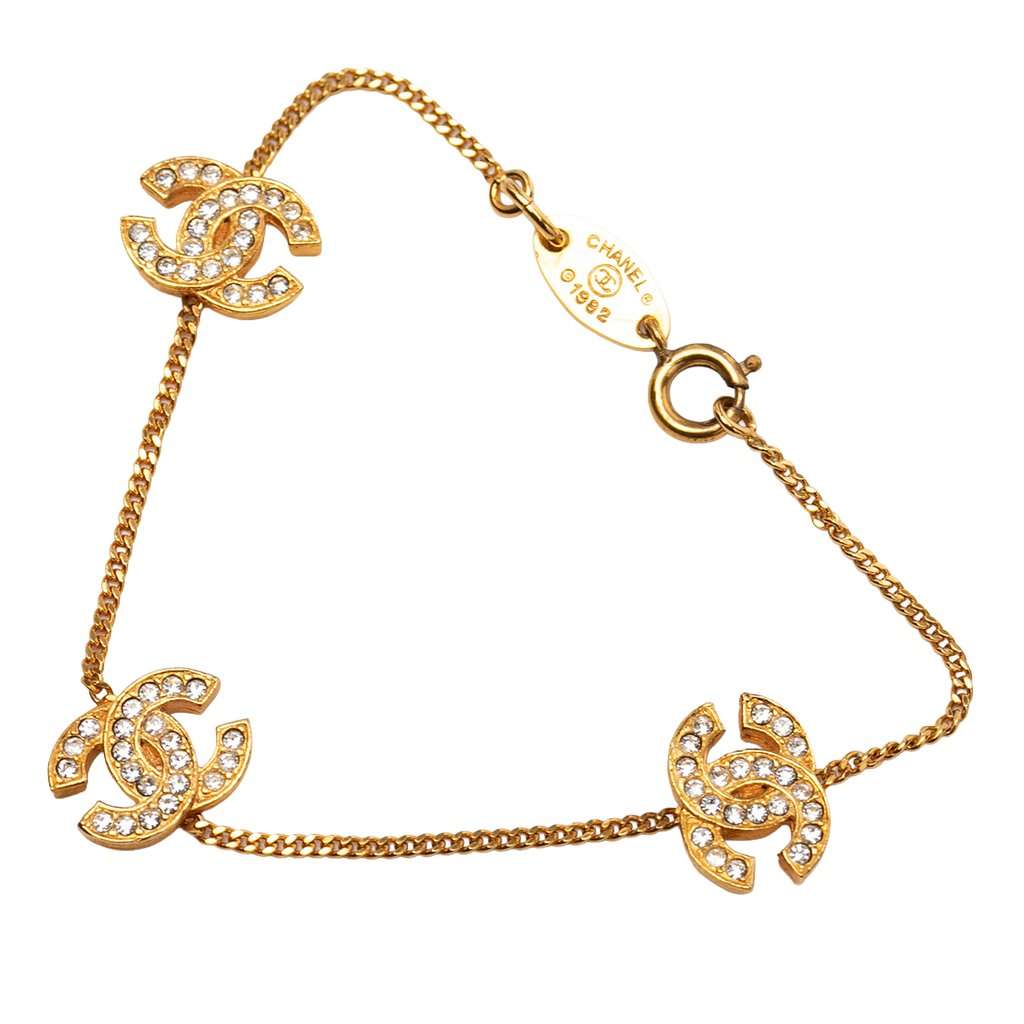 Chanel Triple CC Gold Plated Strass Bracelet Gold Metal Very good condition - Back View