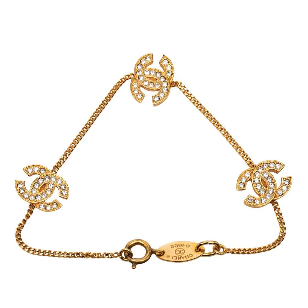 Chanel Triple CC Gold Plated Strass Bracelet Gold Metal Very good condition - Inside View