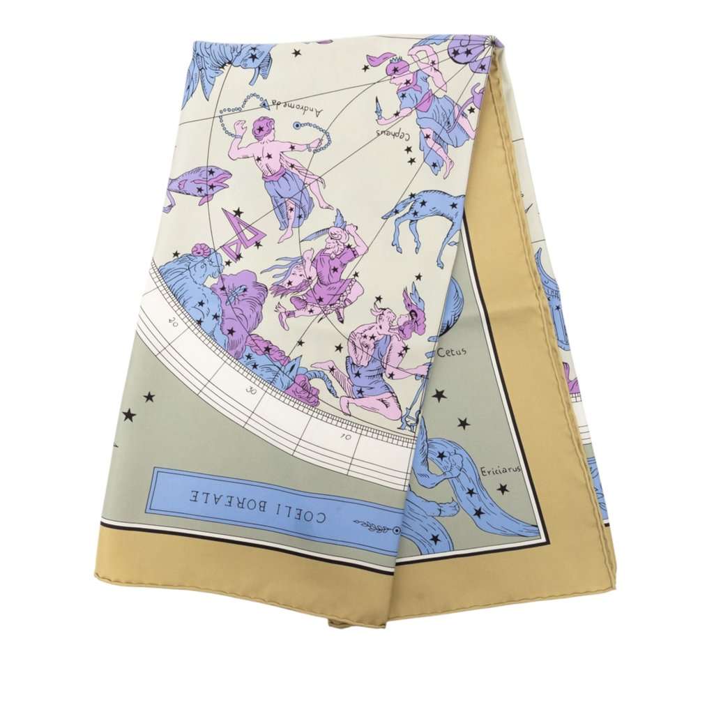 Hermès Hemisphaerium Coeli Boreale Silk Scarf 90 Beige Very good condition - Front View