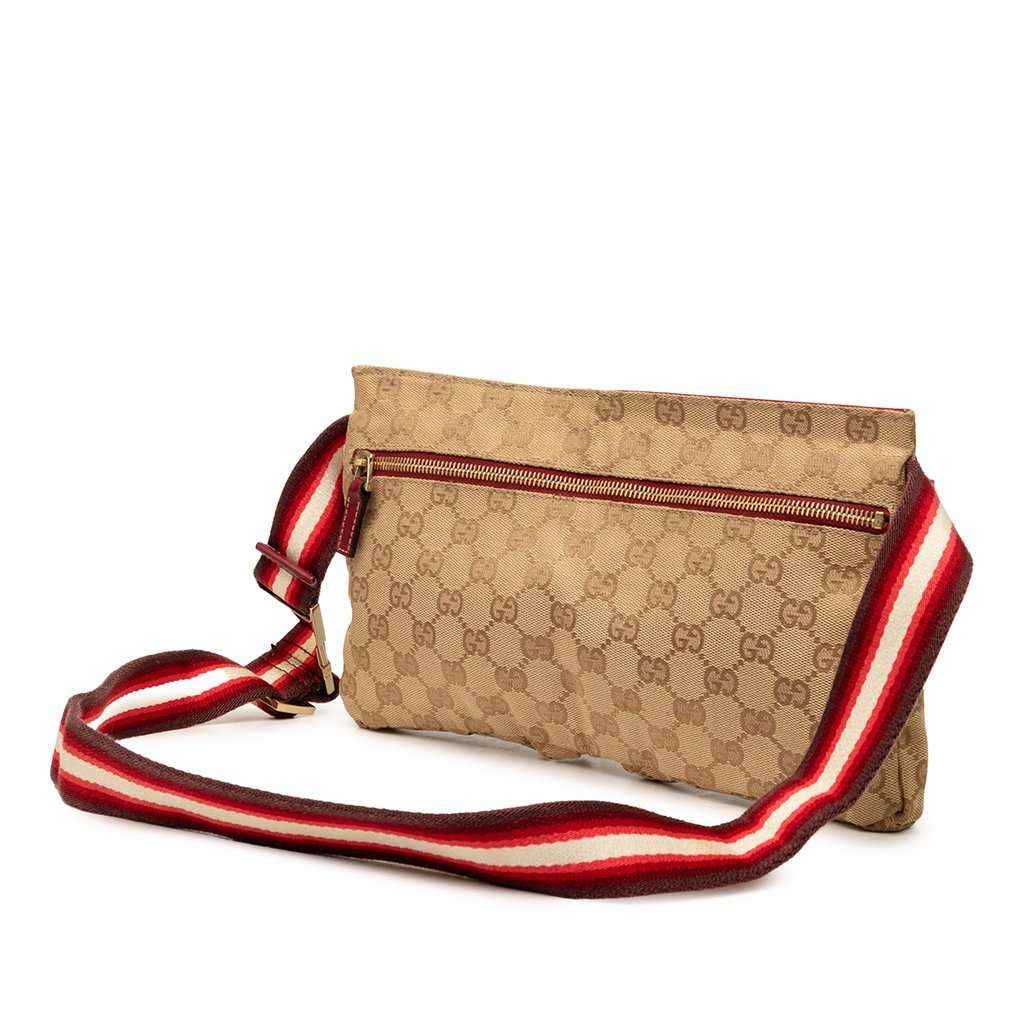 Gucci GG Canvas Web Double Pocket Belt Bag Beige Very good - Back View
