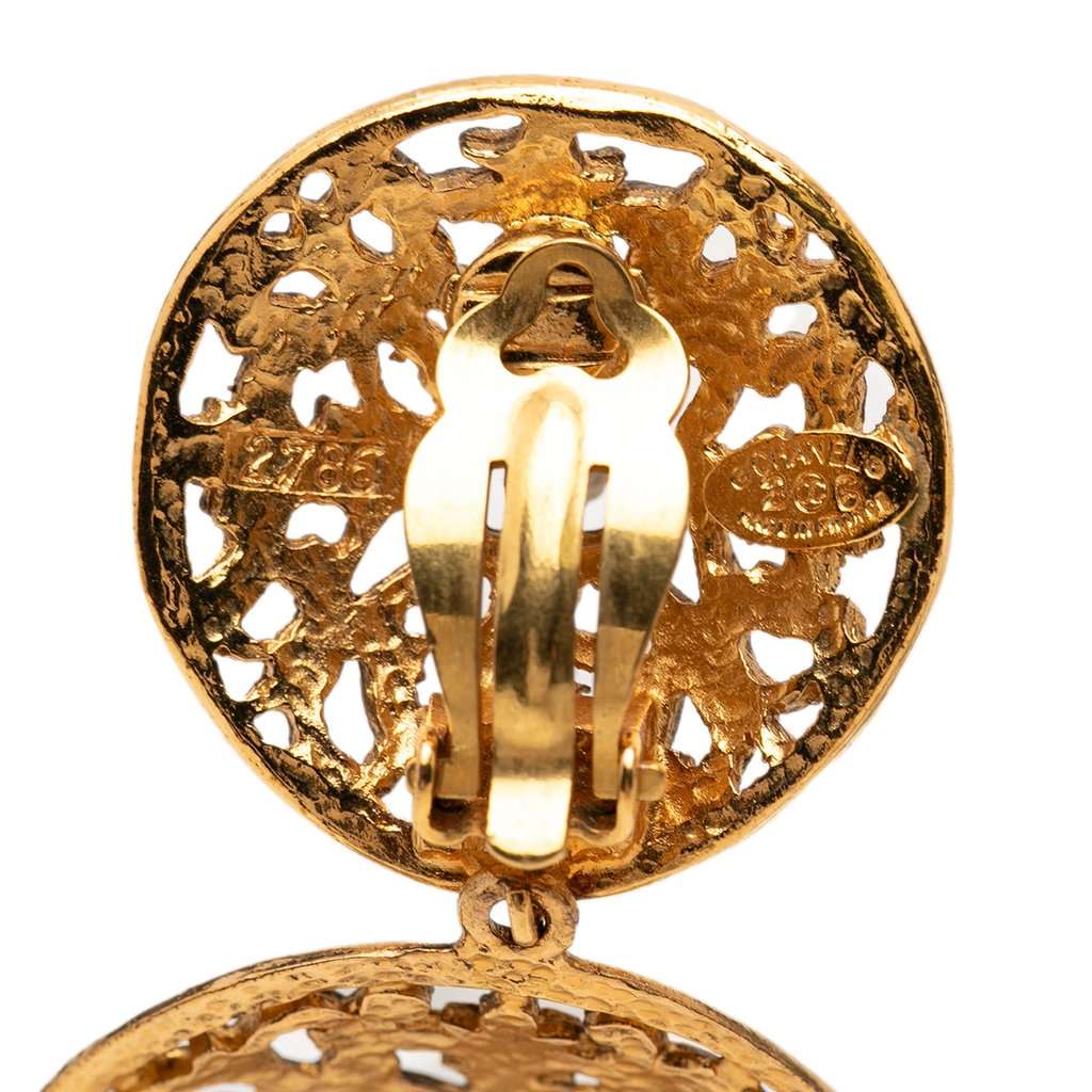 Chanel CC Gold Plated Filigree Double Orbs Dangle Clip On Earrings Gold Metal Very good - Inside View