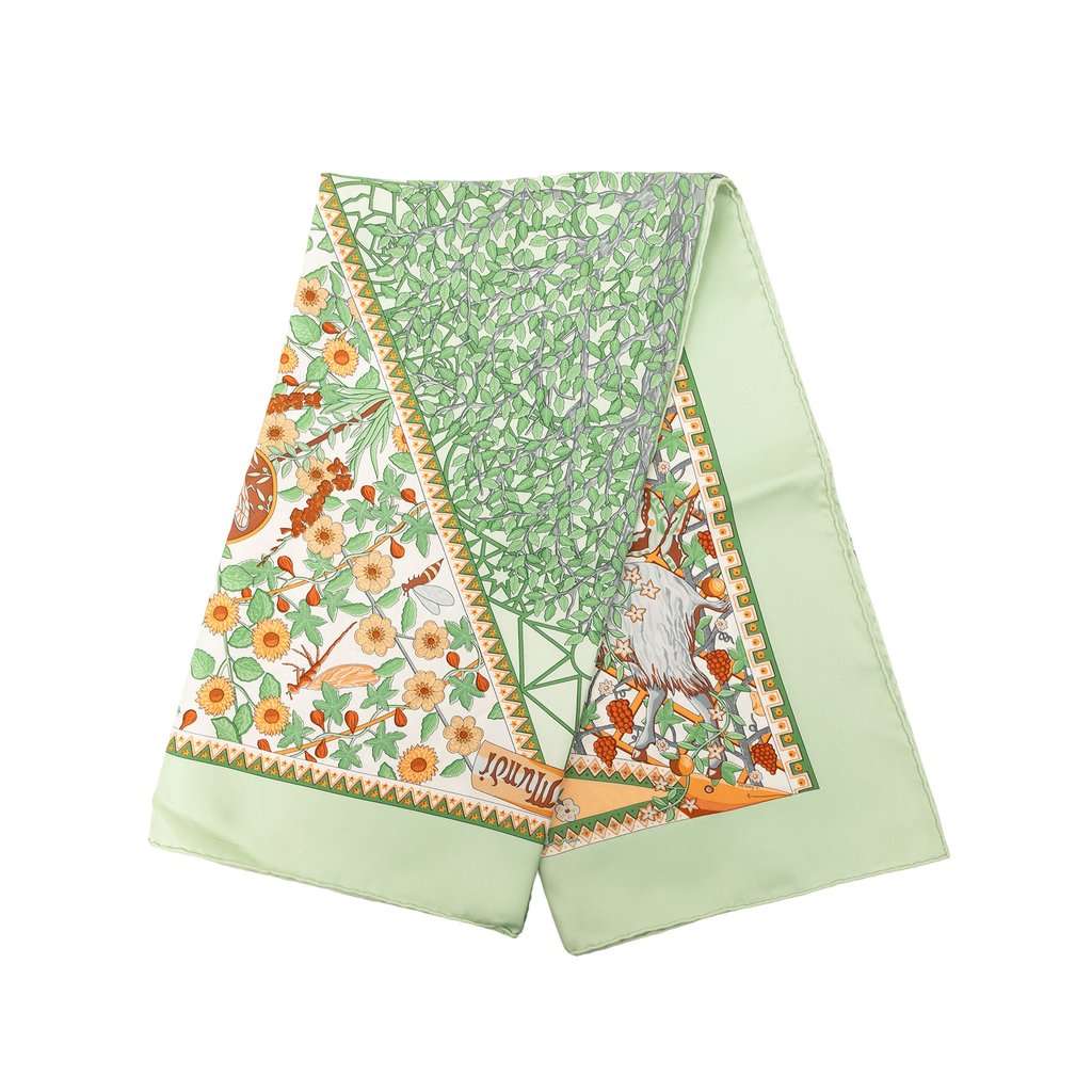 Hermès Axis Mundi Silk Scarf 90 Green Very good condition - Front View